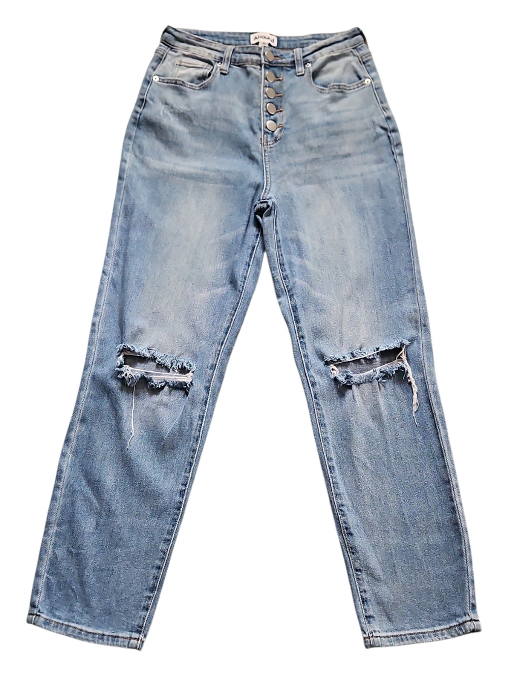 Abound Button Fly Mom Jeans Distressed Knees. Womens Size 26
